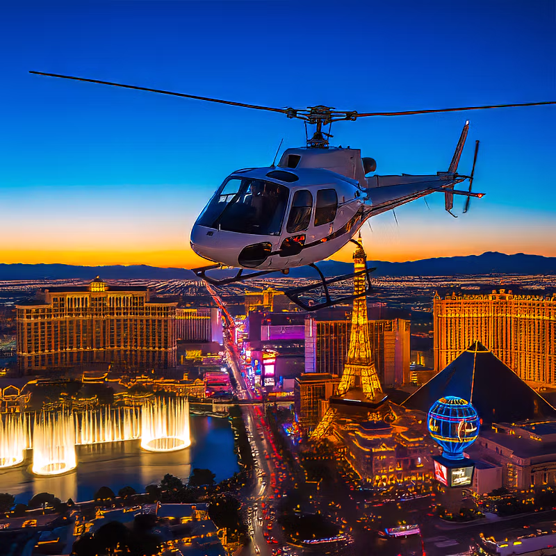 A couple arriving to their Las Vegas wedding by helicopter